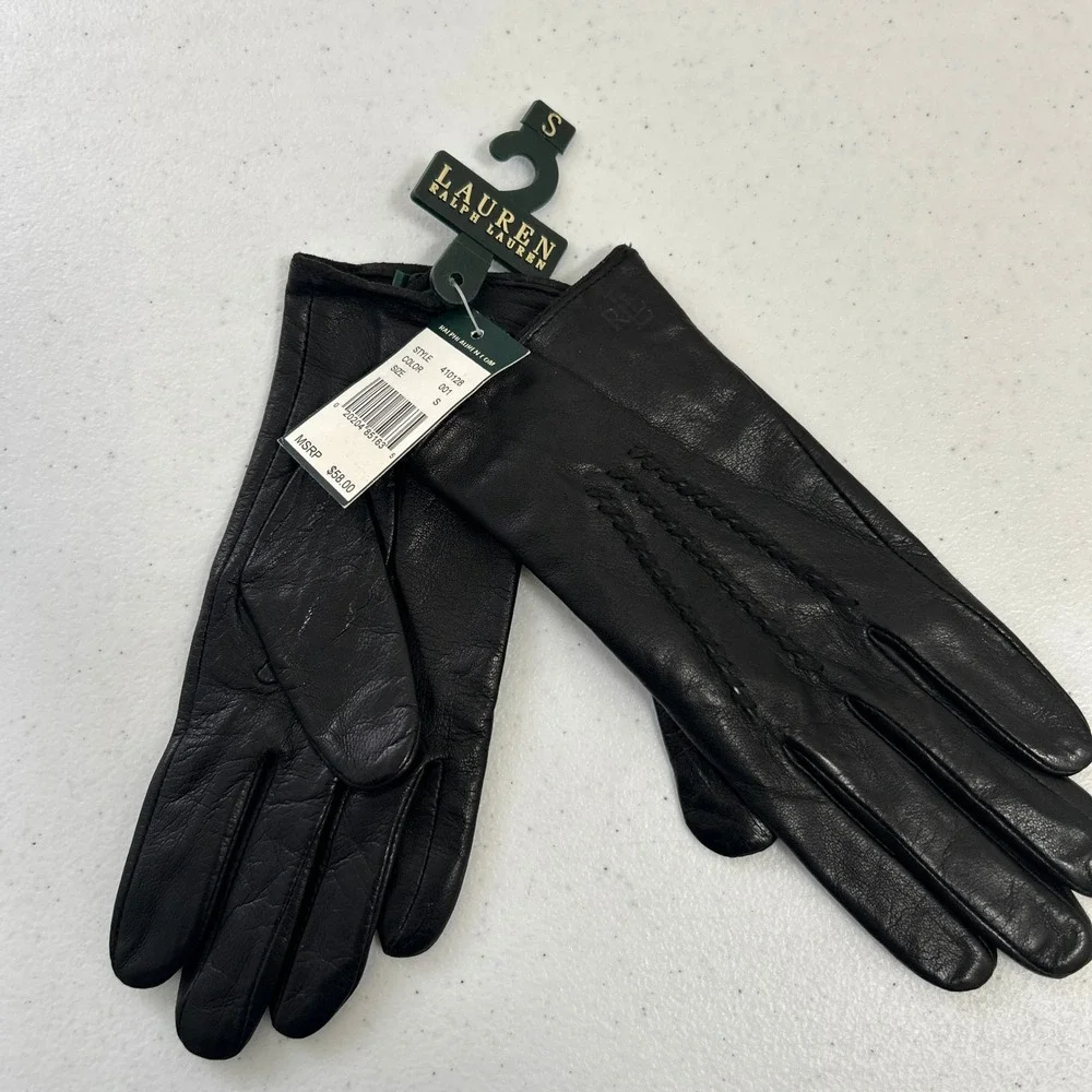 Lauren Ralph Lauren Womens Leather Gloves Black Style 410128 Size Small NWT